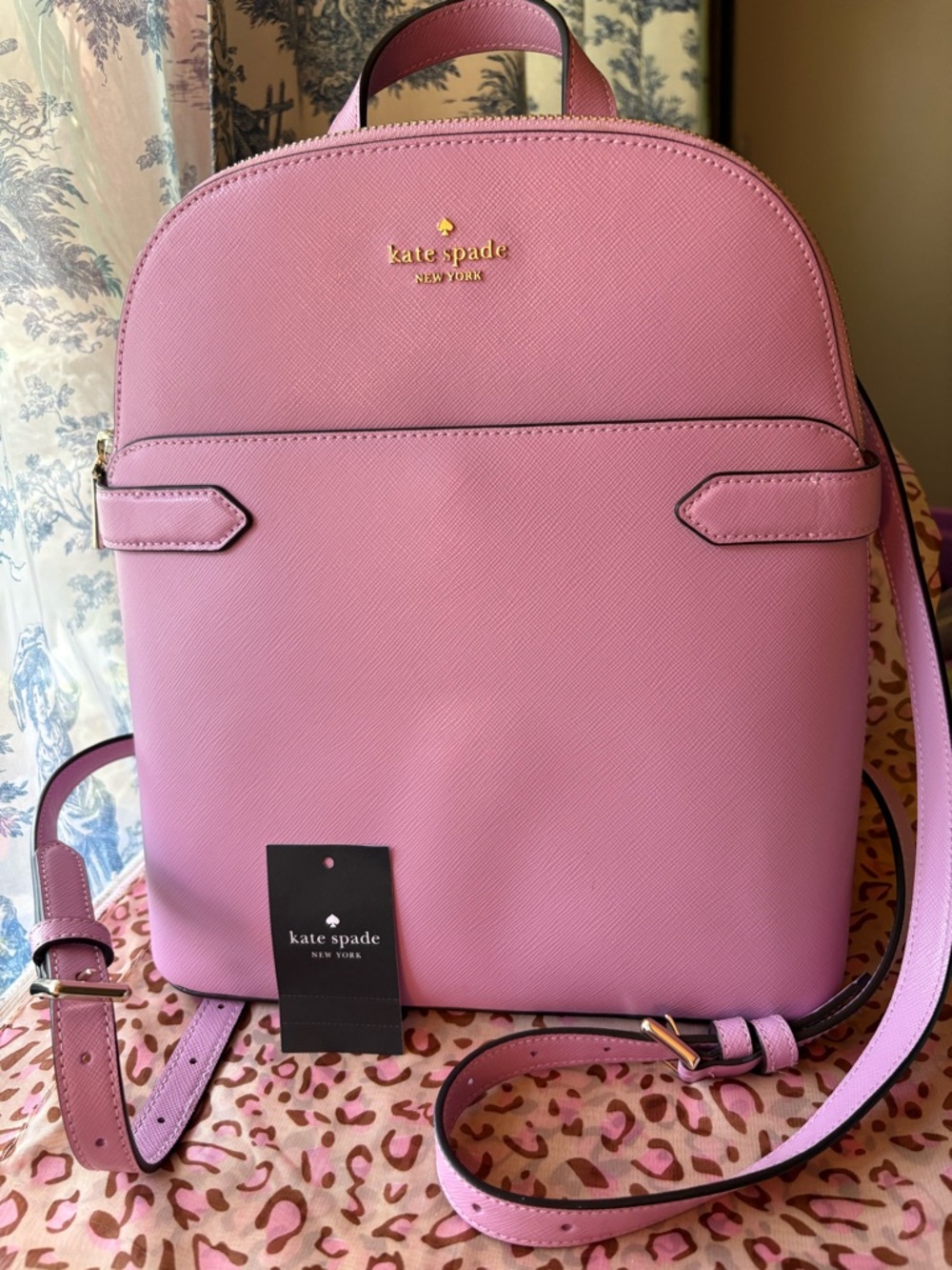 kate spade Pink Saffiano Leather Backpack with Gold Logo